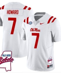 Walker Howard Jersey #7 Ole Miss Rebels Football Ole Map All Stitched White