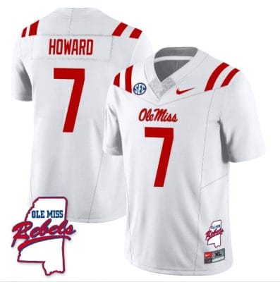 Walker Howard Jersey #7 Ole Miss Rebels Football Ole Map All Stitched White 10 Walker Howard Jersey #7 Ole Miss Rebels Football Ole Map All Stitched White
