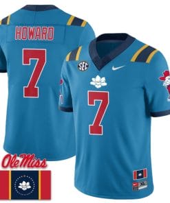 Walker Howard Jersey #7 Ole Miss Rebels Football Ole Miss Flag All Stitched Blue 2