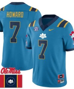 Walker Howard Jersey #7 Ole Miss Rebels Football Ole Miss Flag All Stitched Blue 1