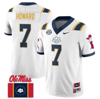 Walker Howard Jersey #7 Ole Miss Rebels Football Ole Miss Flag All Stitched White 1