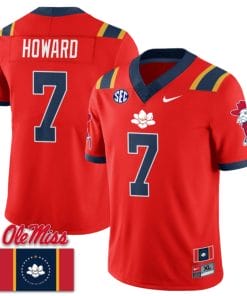 Walker Howard Jersey #7 Ole Miss Rebels Football Ole Miss Flag All Stitched Red
