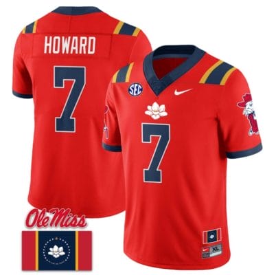 Walker Howard Jersey #7 Ole Miss Rebels Football Ole Miss Flag All Stitched Red