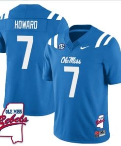 Walker Howard Jersey #7 Ole Miss Rebels Football Ole Map All Stitched Blue