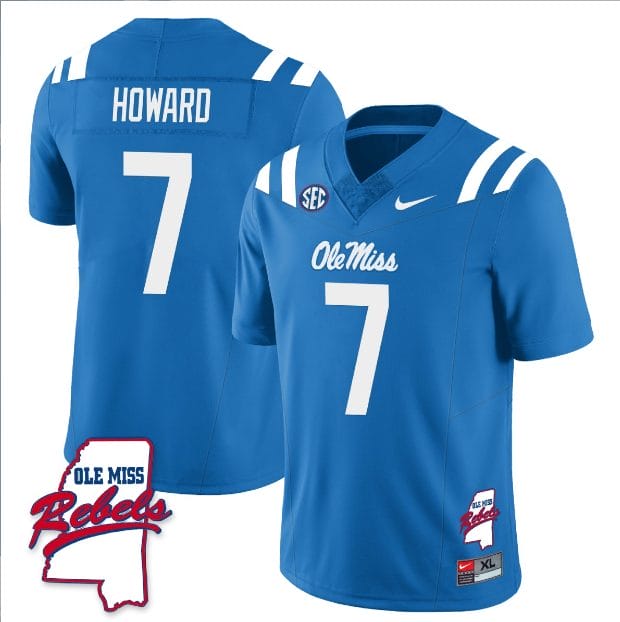 Walker Howard Jersey #7 Ole Miss Rebels Football Ole Map All Stitched Blue 1 Walker Howard Jersey #7 Ole Miss Rebels Football Ole Map All Stitched Blue