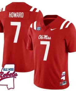 Walker Howard Jersey #7 Ole Miss Rebels Football Ole Map All Stitched Red