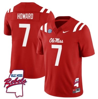 Walker Howard Jersey #7 Ole Miss Rebels Football Ole Map All Stitched Red