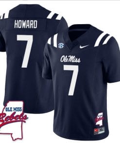 Walker Howard Jersey #7 Ole Miss Rebels Football Ole Map All Stitched Navy