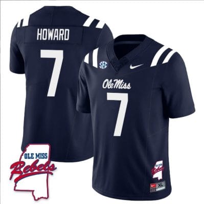 Walker Howard Jersey #7 Ole Miss Rebels Football Ole Map All Stitched Navy