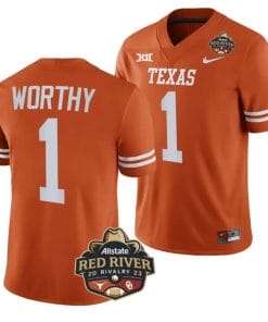 Xavier Worthy Jersey #1 Texas Longhorn Allstate Red River Vivalry Patch College Football Orange