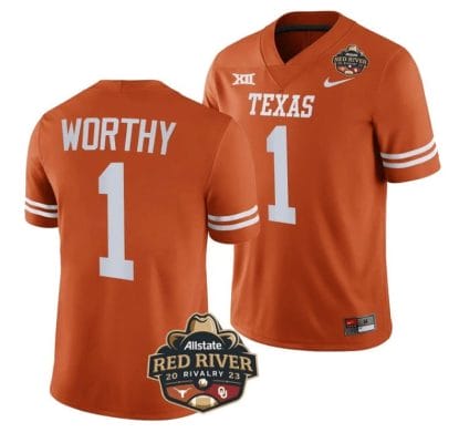 Xavier Worthy Jersey #1 Texas Longhorn Allstate Red River Vivalry Patch College Football Orange