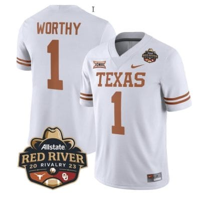Xavier Worthy Jersey #1 Texas Longhorn Allstate Red River Vivalry Patch College Football White
