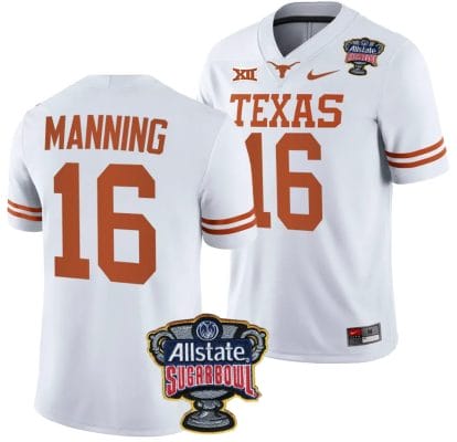 Arch Manning Jersey #16 Texas Longhorns Allstate Sugar Bowl Patch 2024 College Football White 8 Arch Manning Jersey #16 Texas Longhorns Allstate Sugar Bowl Patch 2024 College Football White