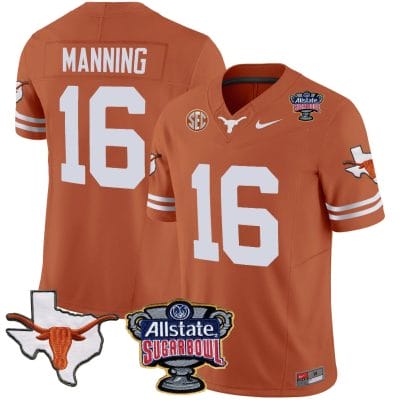 Arch Manning Jersey #16 Texas Longhorns Sugar Bowl Patch Vapor Football Texas Orange