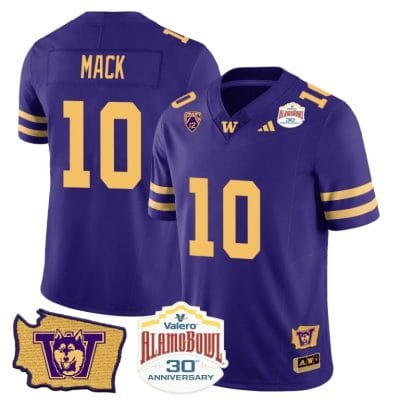Austin Mack Jersey #10 Washington Huskies Alamo Bowl Patch Football Purple Gold
