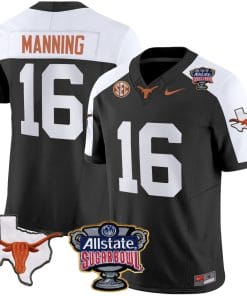 Arch Manning Jersey #16 Texas Longhorns Sugar Bowl Patch Vapor Football Black Alternate