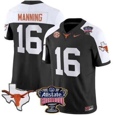Arch Manning Jersey #16 Texas Longhorns Sugar Bowl Patch Vapor Football Black Alternate 8 Arch Manning Jersey #16 Texas Longhorns Sugar Bowl Patch Vapor Football Black Alternate