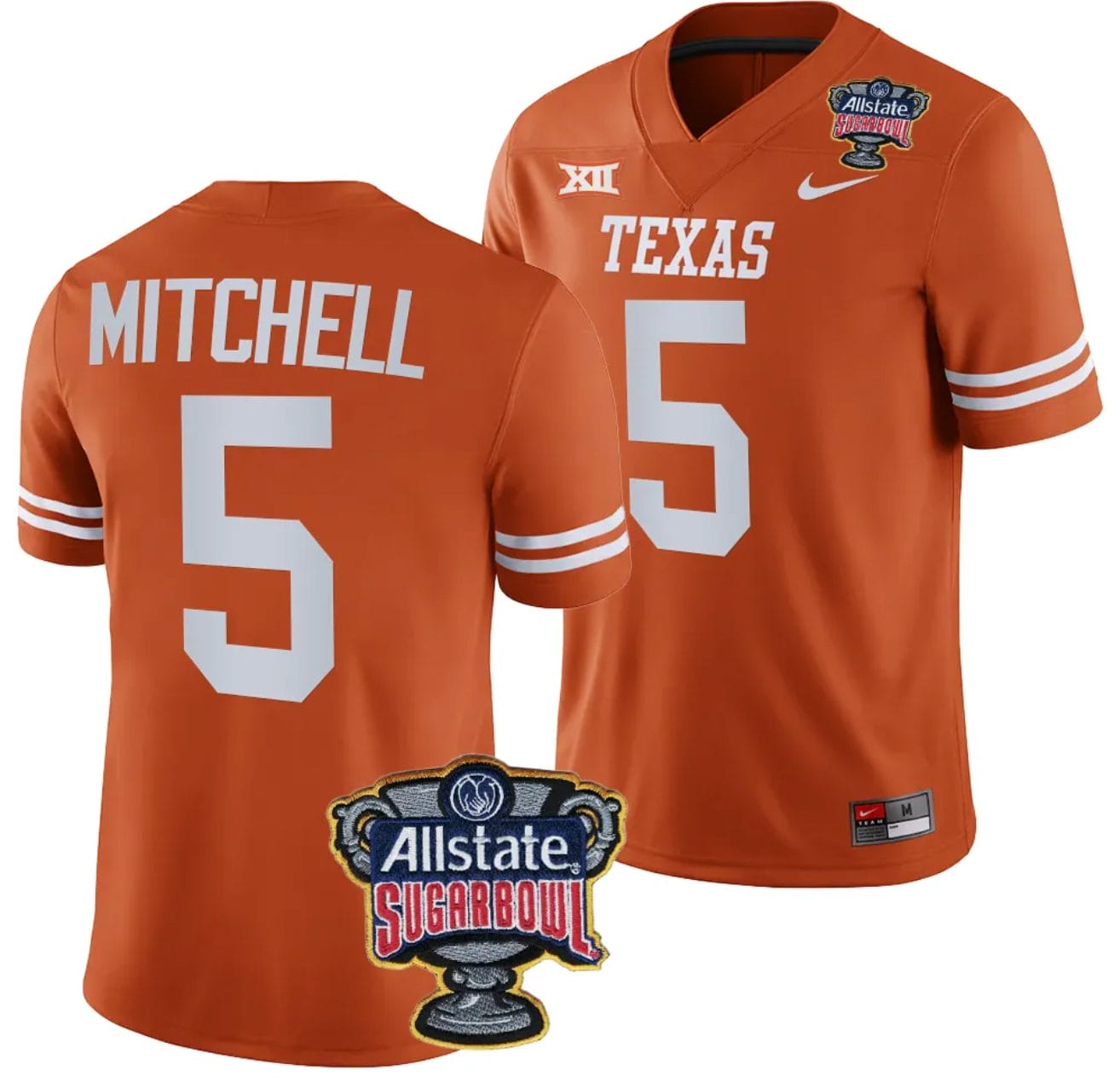 Adonai Mitchell Jersey #5 Texas Longhorns Allstate Sugar Bowl Patch 2024 College Football Orange 1 Adonai Mitchell Jersey #5 Texas Longhorns Allstate Sugar Bowl Patch 2024 College Football Orange