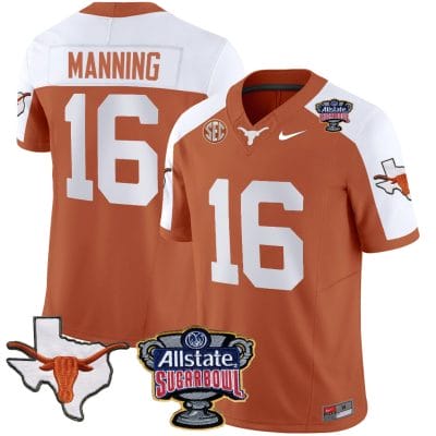 Arch Manning Jersey #16 Texas Longhorns Sugar Bowl Patch Vapor Football Orange Alternate 8 Arch Manning Jersey #16 Texas Longhorns Sugar Bowl Patch Vapor Football Orange Alternate
