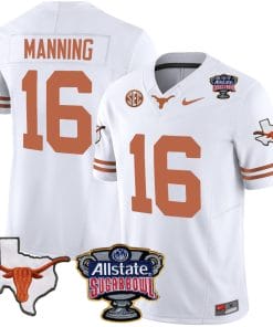 Arch Manning Jersey #16 Texas Longhorns Sugar Bowl Patch Vapor Football White