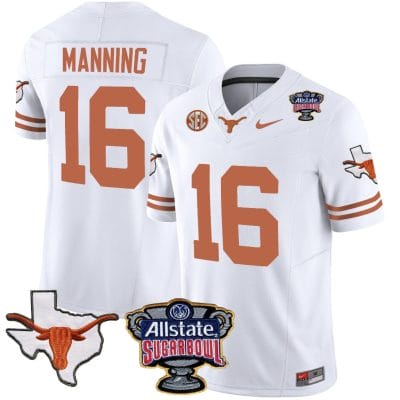Arch Manning Jersey #16 Texas Longhorns Sugar Bowl Patch Vapor Football White