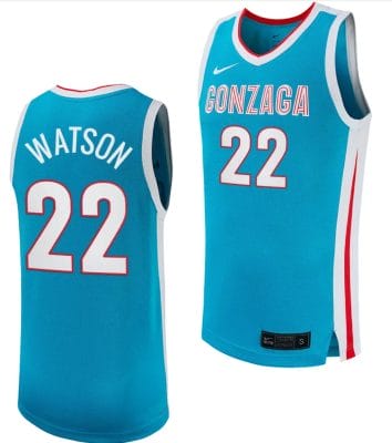 Anton Watson Jersey #22 Gonzaga Bulldogs College Basketball uniform 2023-24 Turquoise