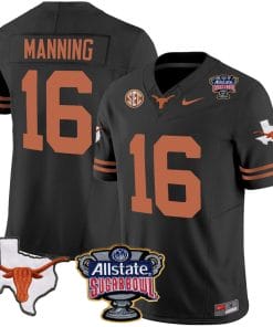 Arch Manning Jersey #16 Texas Longhorns Sugar Bowl Patch Vapor Football Black