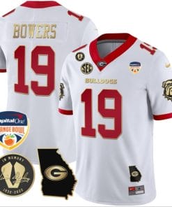 Brock Bowers Jersey #19 Georgia Bulldogs Vapor Limited Orange Bowl Patch White Gold Trim