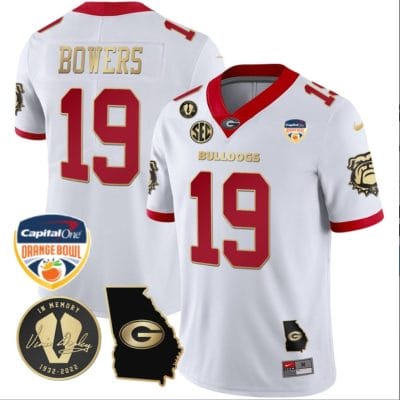 Brock Bowers Jersey #19 Georgia Bulldogs Vapor Limited Orange Bowl Patch White Gold Trim 8 Brock Bowers Jersey #19 Georgia Bulldogs Vapor Limited Orange Bowl Patch White Gold Trim