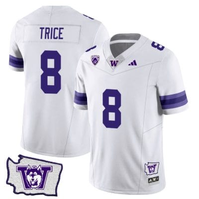 Bralen Trice Jersey #8 Washington Huskies Washington Map Patch Football White 8 Bralen Trice Jersey #8 Washington Huskies Washington Map Patch Football White