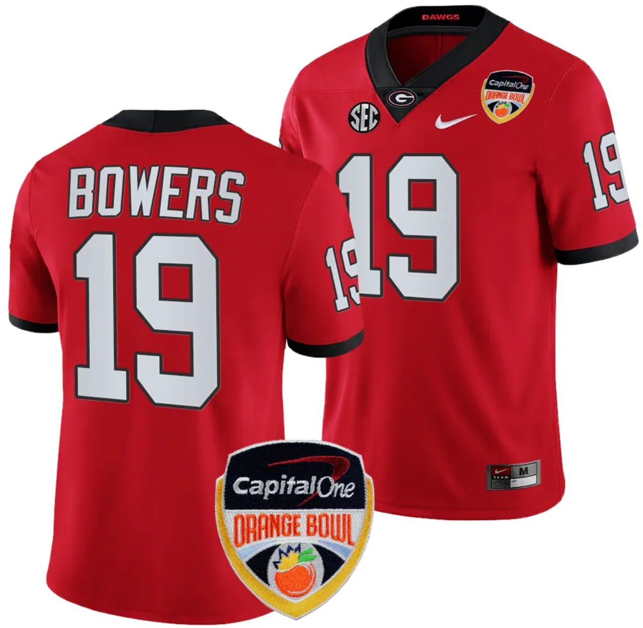 Brock Bowers Jersey #19 Georgia Bulldogs Orange Bowl Patch 2023 College Football Red 1 Brock Bowers Jersey #19 Georgia Bulldogs Orange Bowl Patch 2023 College Football Red
