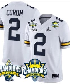 Blake Corum Jersey #2 Michigan Wolverines 2023 Big Ten Back to Back Champions Patch Stitched White