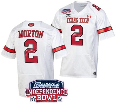Behren Morton Jersey #2 Texas Tech Red Raiders Independence Bowl Patch Football 2023 White 8 Behren Morton Jersey #2 Texas Tech Red Raiders Independence Bowl Patch Football 2023 White