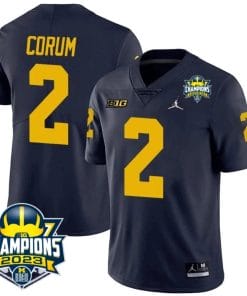 Blake Corum Jersey #2 Michigan Wolverines 2023 Big Ten Champions Patch Stitched Navy
