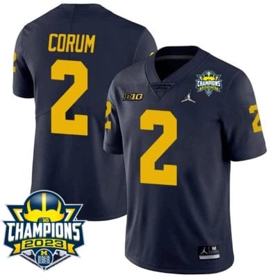 Blake Corum Jersey #2 Michigan Wolverines 2023 Big Ten Champions Patch Stitched Navy