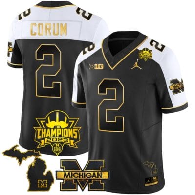Blake Corum Jersey #2 Michigan Wolverines 2023 Big Ten Champions Patch Stitched Gold Alternate 8 Blake Corum Jersey #2 Michigan Wolverines 2023 Big Ten Champions Patch Stitched Gold Alternate