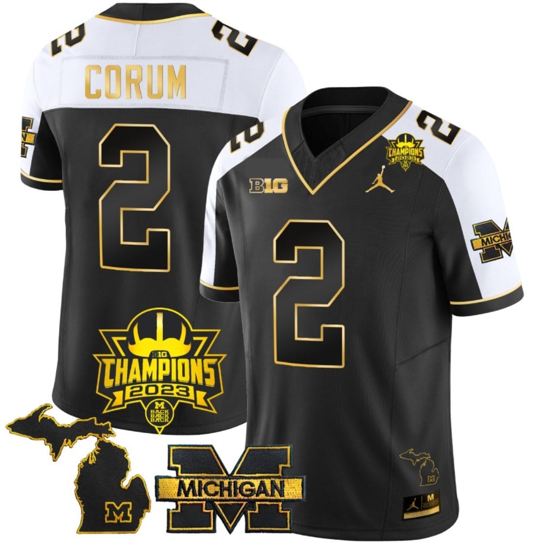 Blake Corum Jersey #2 Michigan Wolverines 2023 Big Ten Champions Patch Stitched Gold Alternate 1 Blake Corum Jersey #2 Michigan Wolverines 2023 Big Ten Champions Patch Stitched Gold Alternate