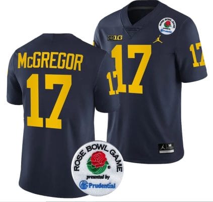 Braiden McGregor Jersey #17 Michigan Wolverines Rose Bowl Game 2024 Patch College Football Playoff Navy