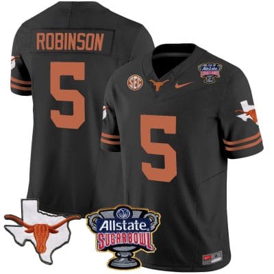 Bijan Robinson Jersey #5 Texas Longhorns Sugar Bowl Patch Vapor Football Black 8 Bijan Robinson Jersey #5 Texas Longhorns Sugar Bowl Patch Vapor Football Black
