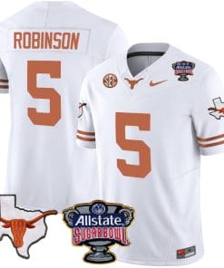 Bijan Robinson Jersey #5 Texas Longhorns Sugar Bowl Patch Vapor Football White