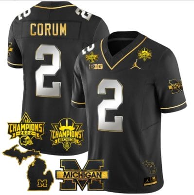 Blake Corum Jersey #2 Michigan Wolverines 2023 Big Ten Back to Back Champions Patch Stitched Black Limited