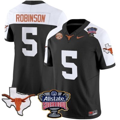 Bijan Robinson Jersey #5 Texas Longhorns Sugar Bowl Patch Vapor Football Black Alternate 8 Bijan Robinson Jersey #5 Texas Longhorns Sugar Bowl Patch Vapor Football Black Alternate