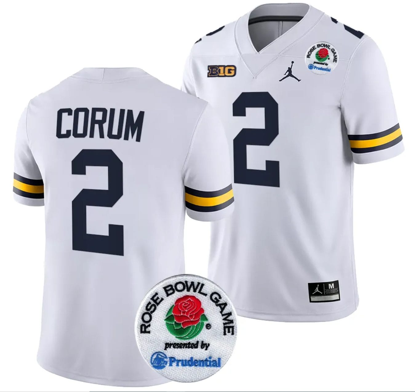Blake Corum Jersey #2 Michigan Wolverines Rose Bowl Game 2024 Patch College Football Playoff White 1 Blake Corum Jersey #2 Michigan Wolverines Rose Bowl Game 2024 Patch College Football Playoff White