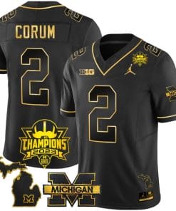 Blake Corum Jersey #9 Michigan Wolverines 2023 Big Ten Champions Patch Stitched Black Gold