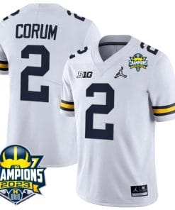 Blake Corum Jersey #2 Michigan Wolverines 2023 Big Ten Champions Patch Stitched White
