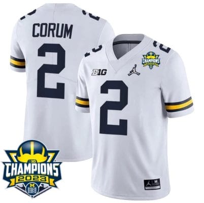 Blake Corum Jersey #2 Michigan Wolverines 2023 Big Ten Champions Patch Stitched White