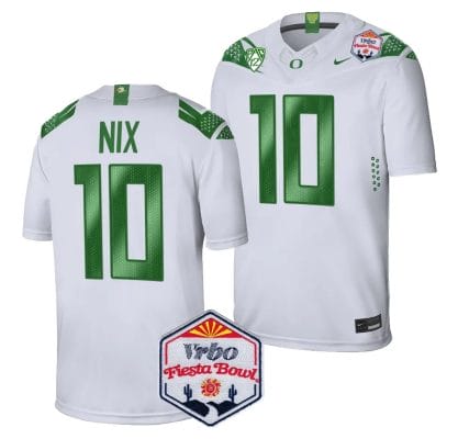 Bo Nix Jersey #10 Oregon Ducks Fiesta Bowl Patch 2024 Football White
