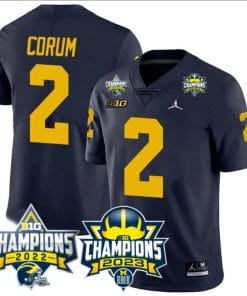 Blake Corum Jersey #2 Michigan Wolverines 2023 Big Ten Back to Back Champions Patch Stitched Navy
