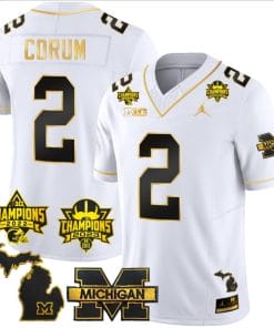 Blake Corum Jersey #2 Michigan Wolverines 2023 Big Ten Back to Back Champions Patch Stitched White Gold