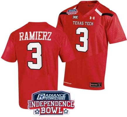 Bryce Ramierz Jersey #3 Texas Tech Red Raiders Independence Bowl Patch Football 2023 Red